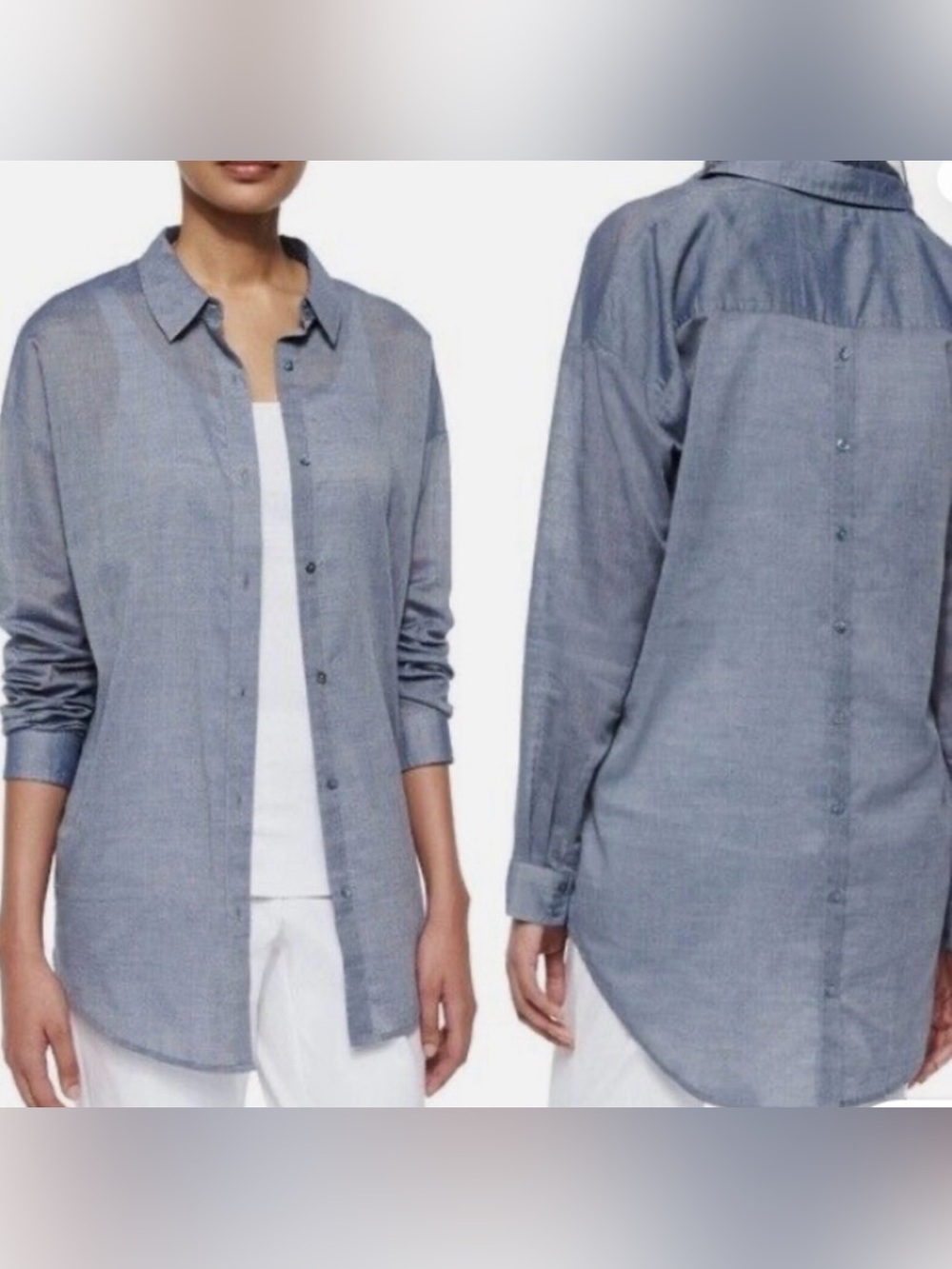 Eileen Fisher Organic Cotton Chambray Button Back Tunic M